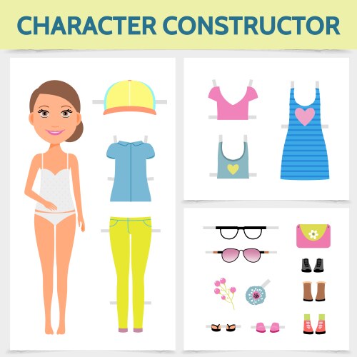 flat woman character constructor concept vector image