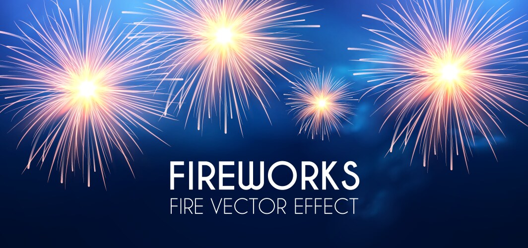 Gold shining fireworks in soft blue sky vector image