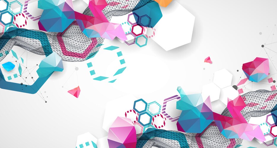 abstract wave with colorful hexagons and plexus vector image