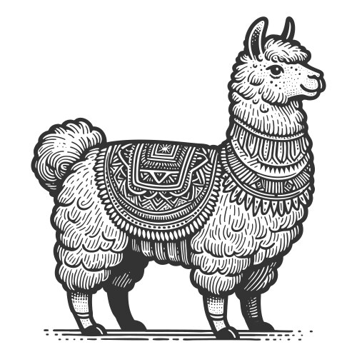 Llama with decorative blanket engraving Vector Image