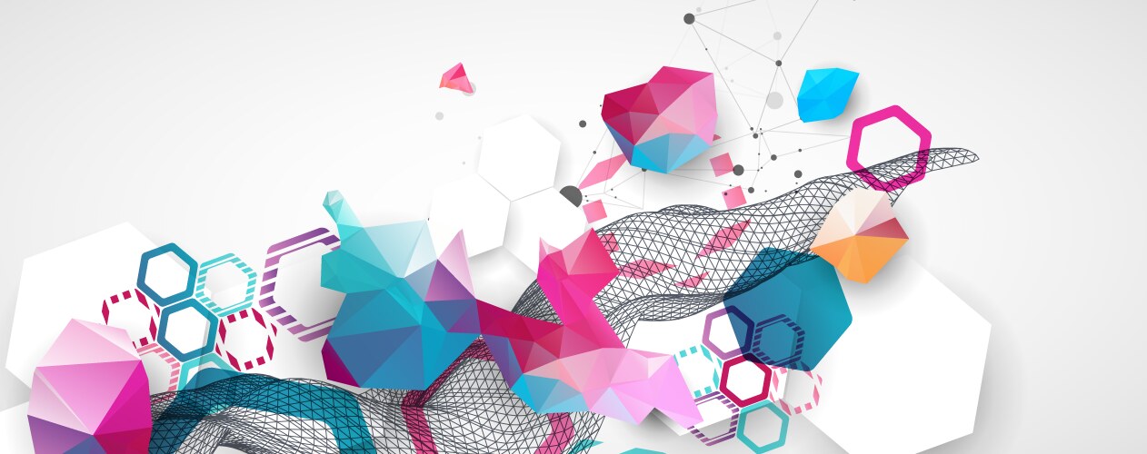 Abstract wave with colorful hexagons and plexus vector image