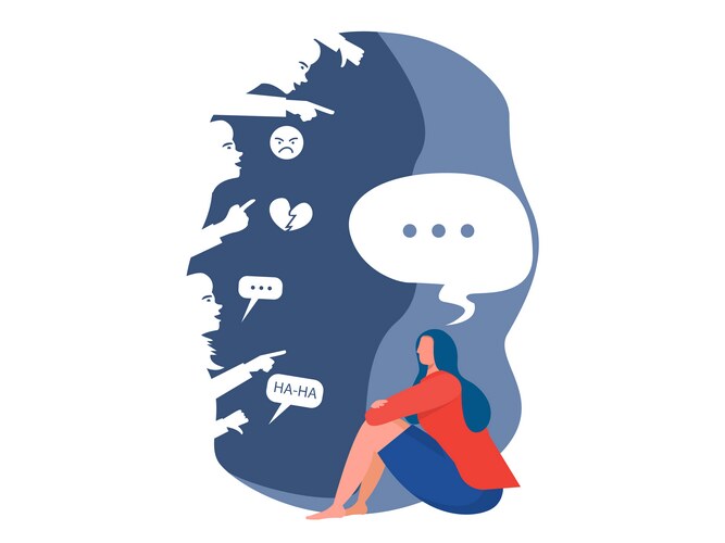Sad girl feeling insecure being body shamed – Royalty-Free Vector ...