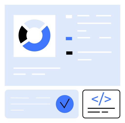 Data dashboard with segmented pie chart coding vector image