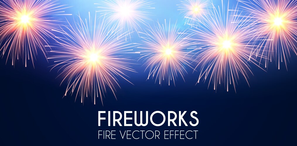 Gold shining fireworks in soft blue sky vector image