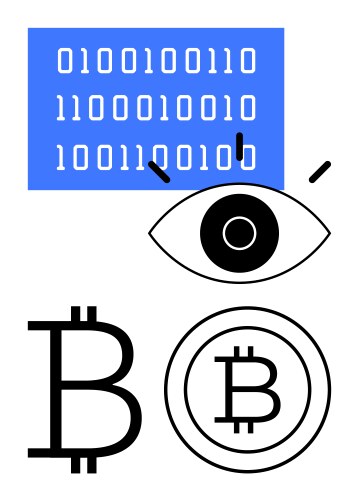 Eye observing binary code and bitcoin icons vector image