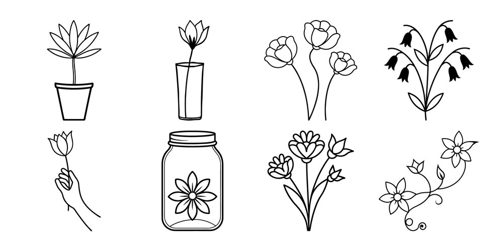 Botanical Line Art Collection Vector Image