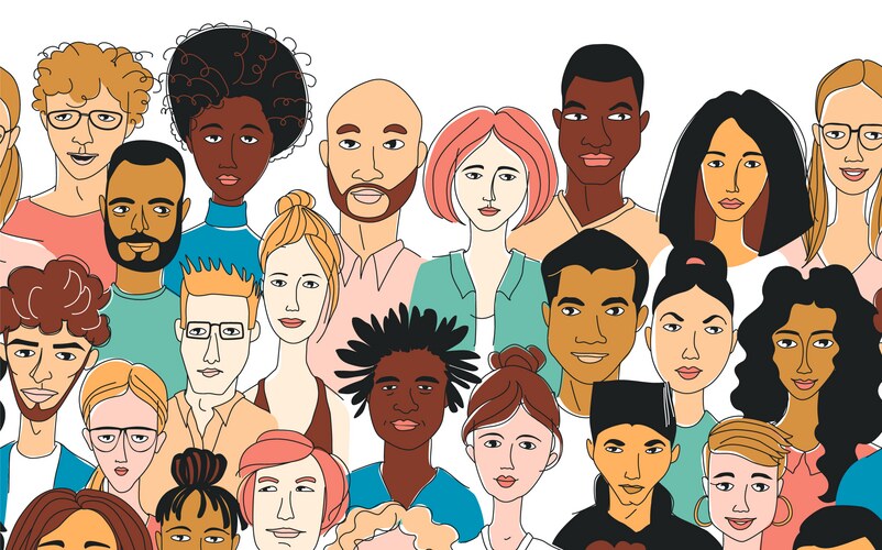 Decorative diverse womens mens head seamless Vector Image