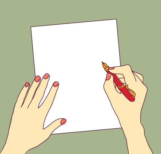 Hand with pen and paper writing color vector image