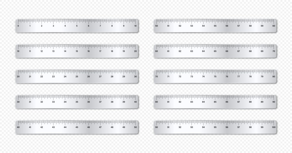 Realistic various shiny metal rulers Royalty Free Vector