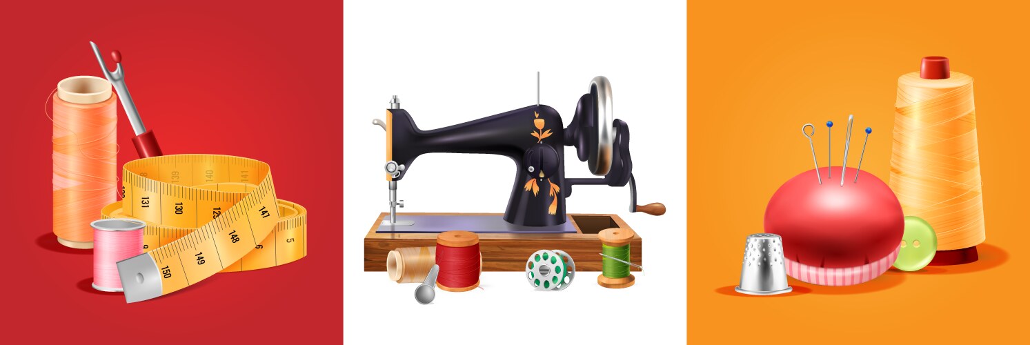 Sewing machine set Royalty Free Vector Image - VectorStock