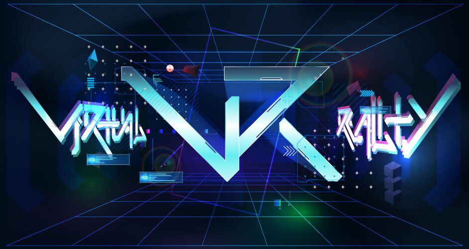 Vr neon poster virtual reality vector image