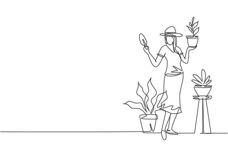 Woman Gardener Line Art Vector Image