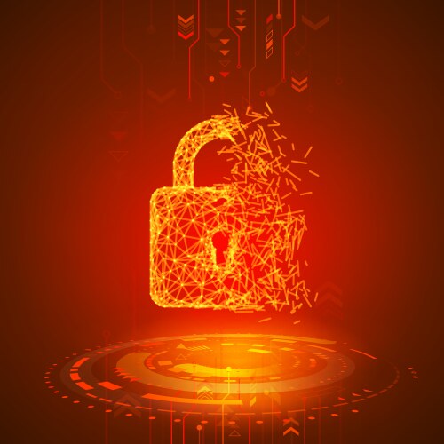 hacking program or network broken padlock on red vector image