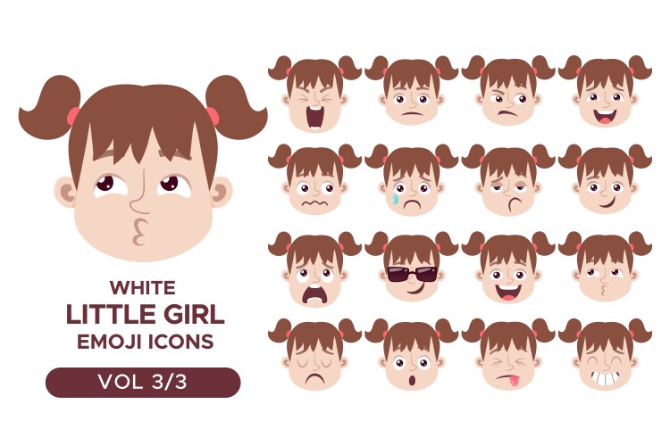 White girl emoji icon set 3 vector image