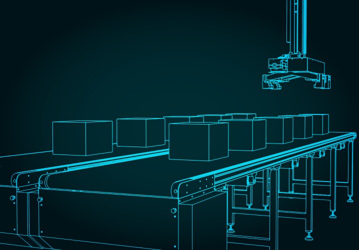 conveyor line and robotic manipulator vector image