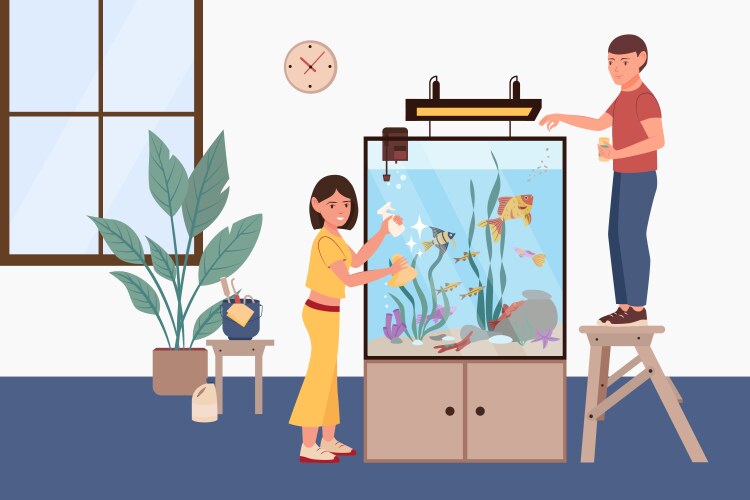 Aquarium cleanup flat composition vector image