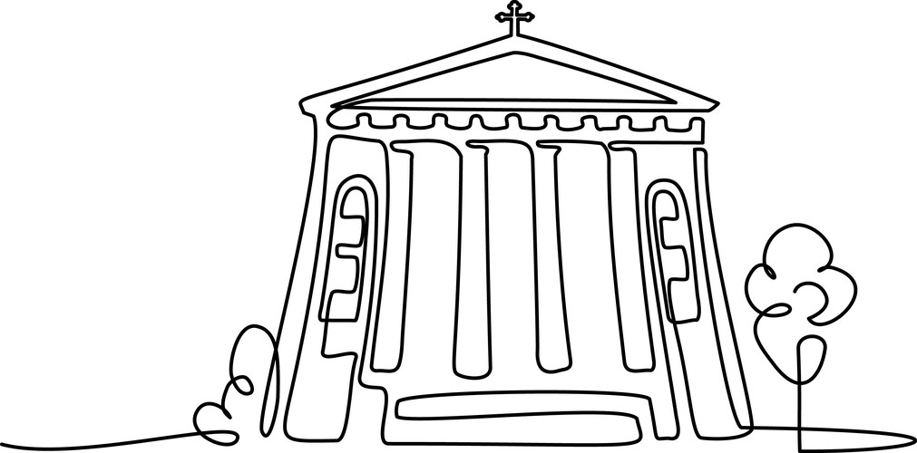 catholic church building continuous one line art vector