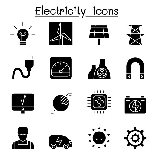 Electricity and power icon set in glyph style Vector Image