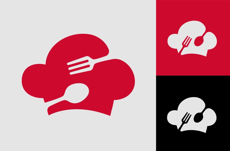 Chef hat spoon fork and knife Royalty Free Vector Image