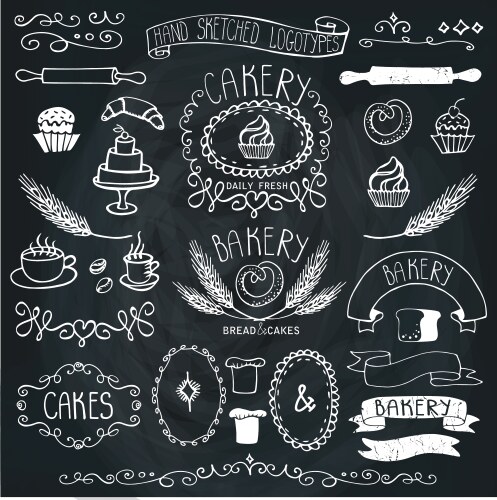 Retro Bakery Elements Sketch Vector Image