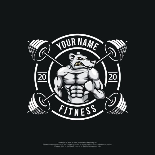 Fitness Barbell Badge Logo Vector Image