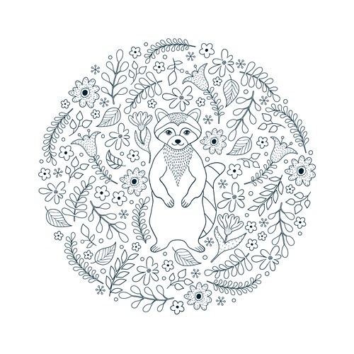 Raccoon & Floral Pattern Vector Image