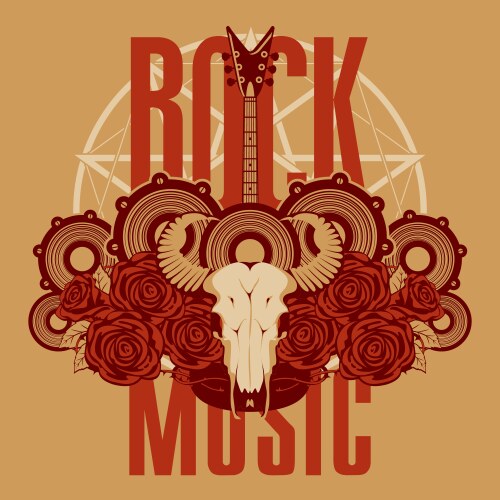 Music banner with electric guitar roses and skull Vector Image