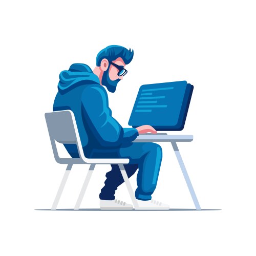 programmer at working developing and coding vector image