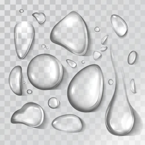 Fresh pure water drops different shapes vector image