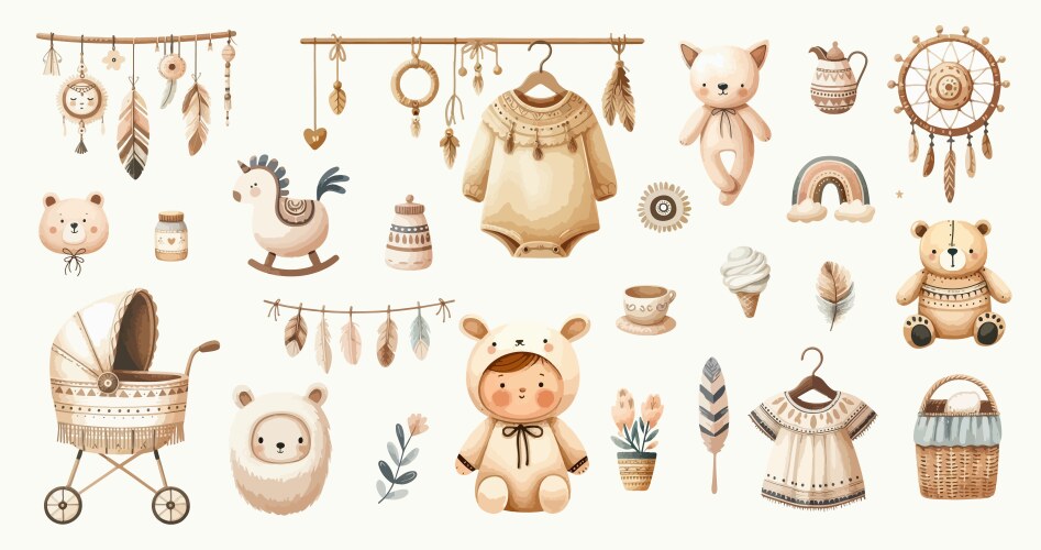 Set of boho baby shower elements in scandinavian Vector Image