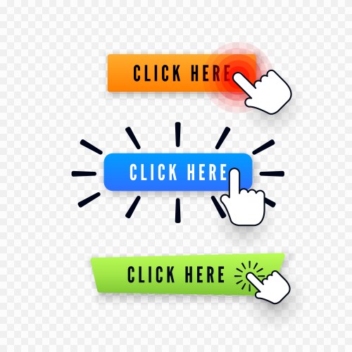 hand cursor over button with text click here web vector image