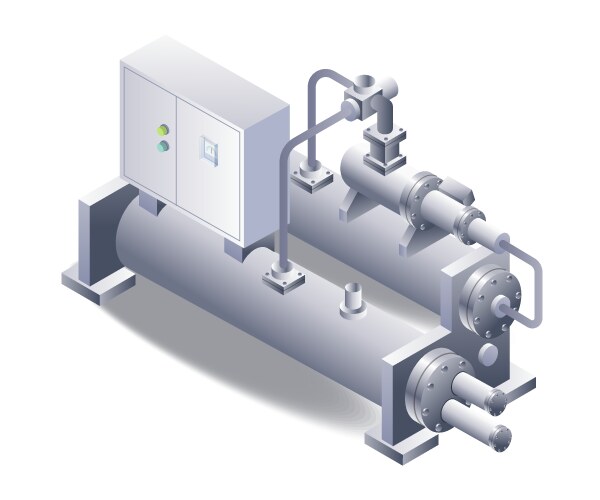 Water cooled machine construction flat isometric vector image