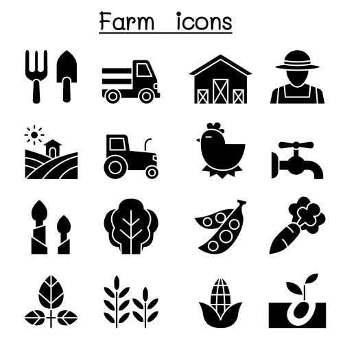 Farming and agriculture icon set in glyph style Vector Image