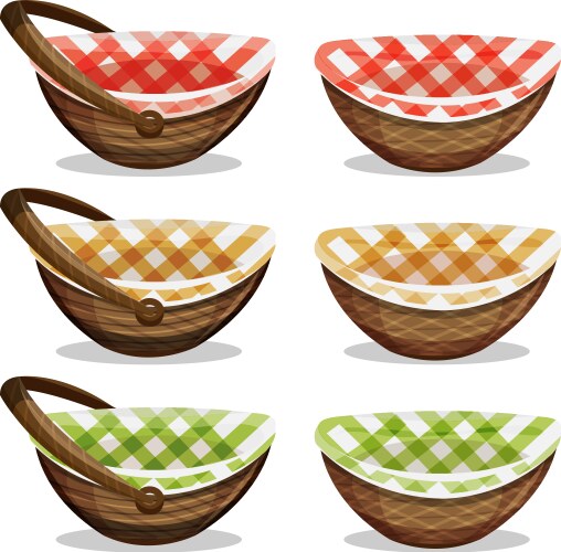 Basket set wicker rattan picnic handmade Vector Image
