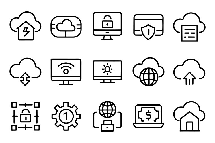Cloud computing related editable stroke outline vector image