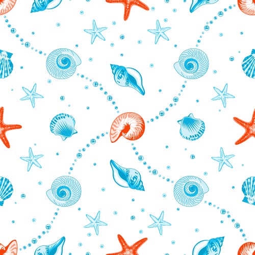 White seamless pattern with seashells Royalty Free Vector