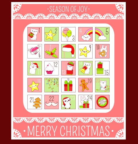 Vintage christmas advent calendar Royalty Free Vector Image