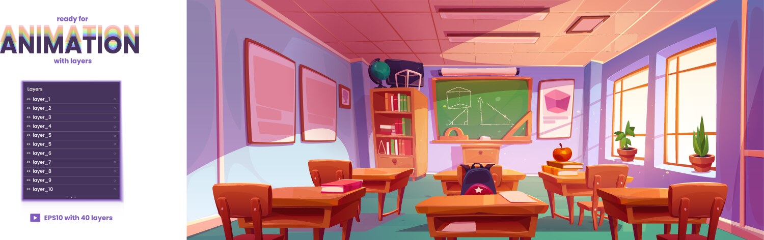 parallax background with school classroom vector