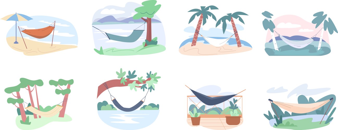 Places for rest with hammocks outside resting Vector Image