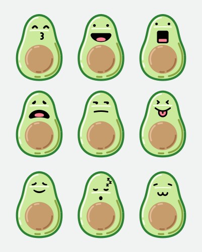 Cute Avocado Emoticons Vector Image