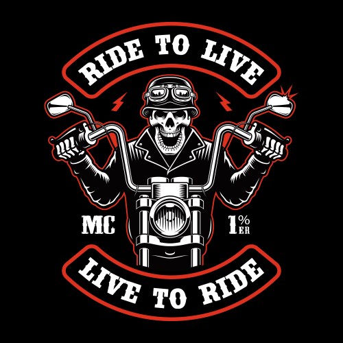 Skeleton rider biker patch Vector Image