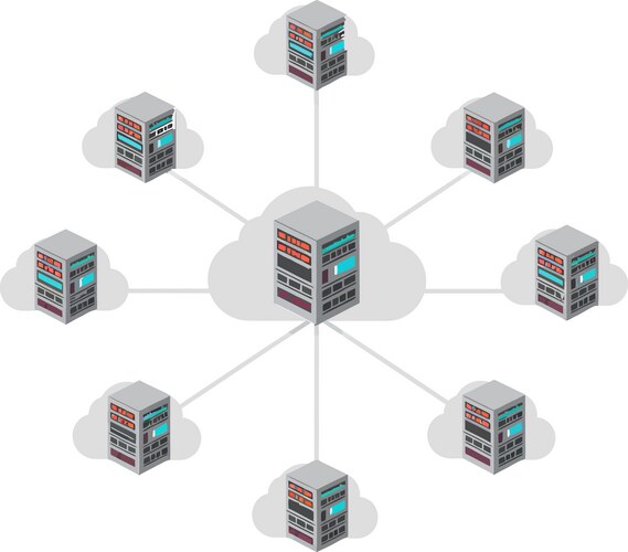 Cloud computing network architecture with servers vector image
