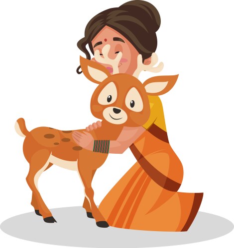 Sita with Deer - Hindu Cartoon Vector Image