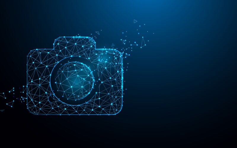 Camera icon from lines triangles and particle vector image
