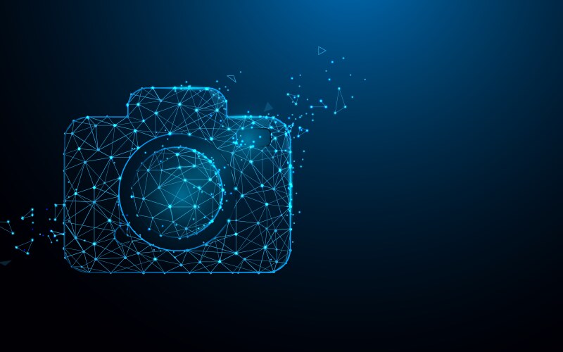 Camera icon from lines triangles and particle vector image