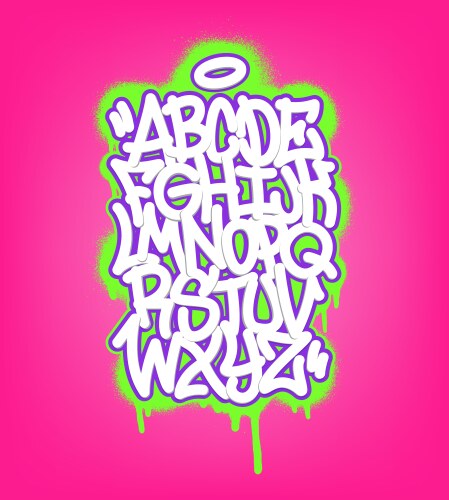 Handwritten graffiti font alphabet set on pink vector image