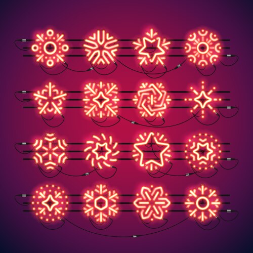 christmas neon snowflakes red vector image