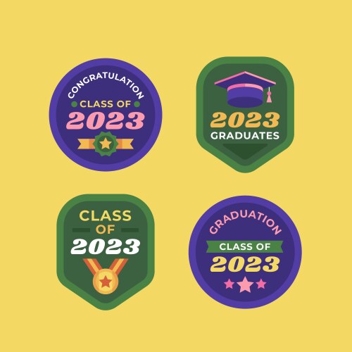 Flat labels collection for class of 2023 vector image