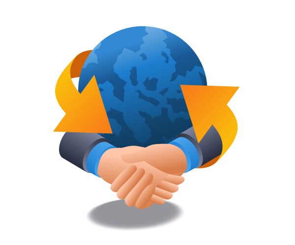 world cooperation handshake concept flat vector