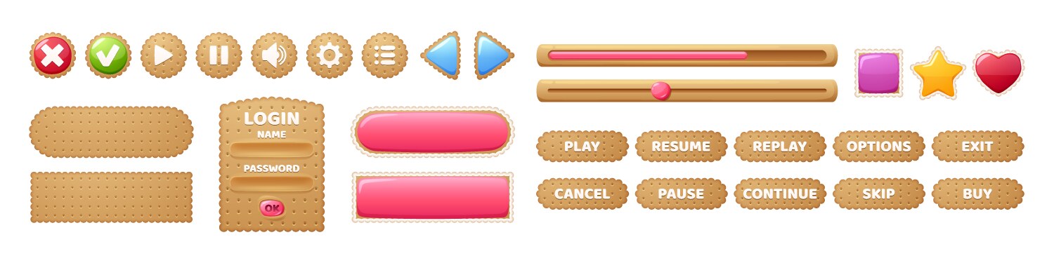 cookie game buttons cracker menu interface design vector